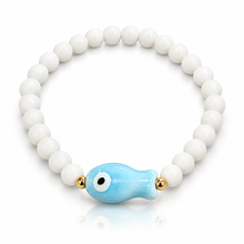 Load image into Gallery viewer, Ceramic Fish and White Glass Bracelet - 12 colours

