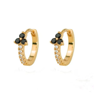 Crystal Trefoil Flower Huggie Hoop Earrings