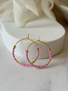 Neon Miyuki Beaded Stainless Steel 30mm Hoop Earrings