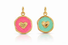 Load image into Gallery viewer, Irregular disc enamel heart charm - 2 colours
