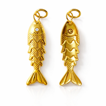 Load image into Gallery viewer, 32mm Scaly Fish charm pendant with clear crystal eye
