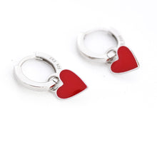 Load image into Gallery viewer, Red Enamel heart huggie hoop earrings
