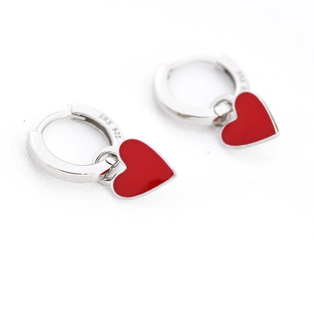 Red Enamel heart huggie hoop earrings