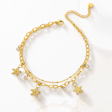 Load image into Gallery viewer, Gold Starfish and Crystal drop double row anklet
