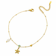 Load image into Gallery viewer, Starfish, heart, Pearl and crystal multi charm anklet
