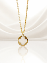 Load image into Gallery viewer, Gold Boho “Summer Vibes” Mother of Pearl Clover Pendant Necklace
