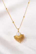 Load image into Gallery viewer, Opalite Sunburst charm on a Stainless Steel Satellite Necklace
