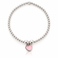 Load image into Gallery viewer, Light Pink Enamel Heart Charm Sterling Silver Beaded Bracelet
