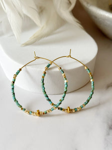 Miyuki Beaded Stainless Steel 40mm Hoop Earrings