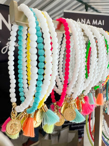 Neon Mini Tassel Bead Bracelet