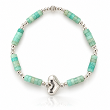 Load image into Gallery viewer, Puff heart and Amazonite Sterling Silver Beaded Bracelet
