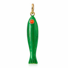 Load image into Gallery viewer, Green enamelled fish pendant charms

