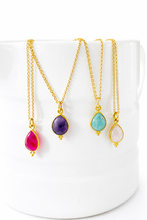 Load image into Gallery viewer, Dainty Teardrop Gemstone Pendant Gold Fill Necklace
