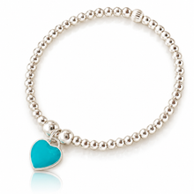 Load image into Gallery viewer, Turquoise Blue Enamel Heart Charm Beaded Bracelet
