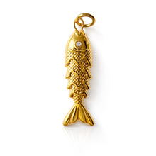 Load image into Gallery viewer, 32mm Scaly Fish charm pendant with clear crystal eye
