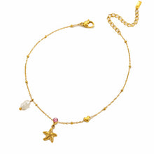 Load image into Gallery viewer, Starfish, heart, Pearl and crystal multi charm anklet
