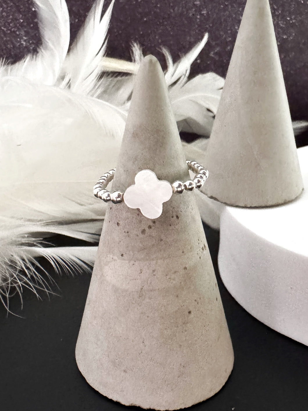 Mother of Pearl Clover Beaded Stretch Ring