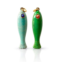 Load image into Gallery viewer, Green enamelled fish pendant charms
