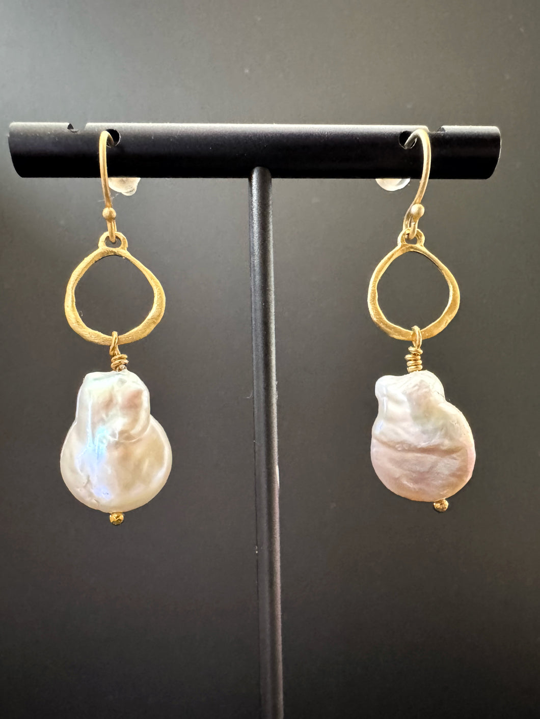 Baroque Freshwater Pearl organic circle pendant earrings
