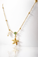 Load image into Gallery viewer, Starfish, heart, Pearl and crystal multi charm necklace
