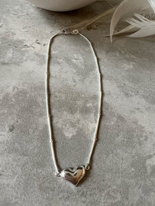 Sterling Silver Puff Heart Anklet