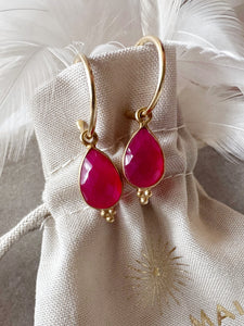 Fuchsia Chalcedony Teardrop hoop earrings