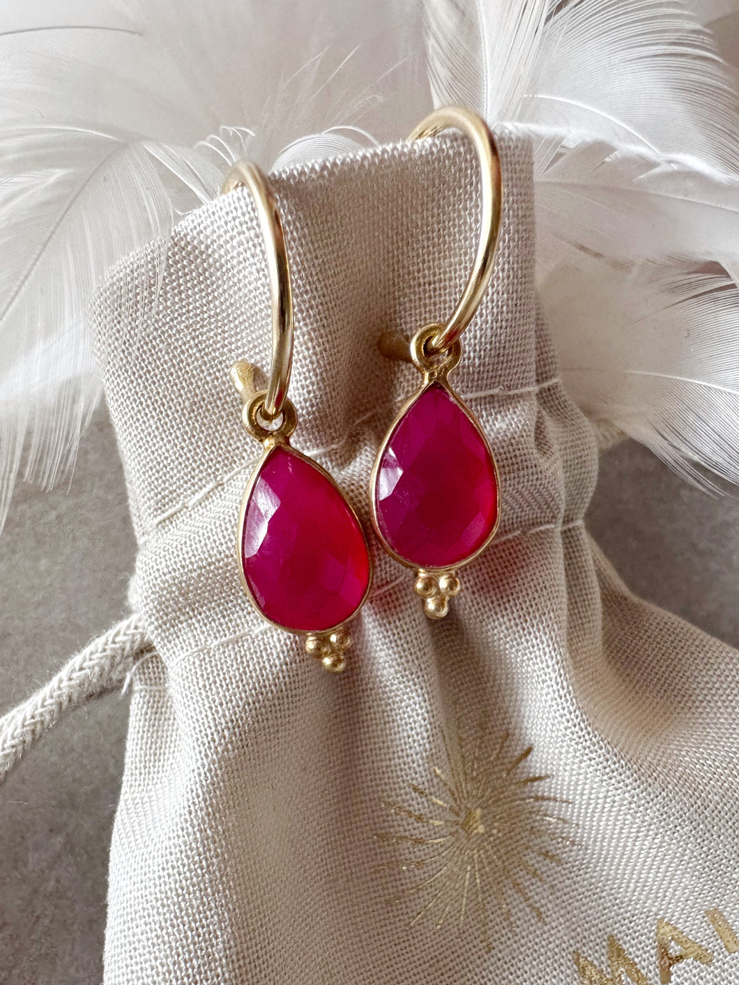 Fuchsia Chalcedony Teardrop hoop earrings