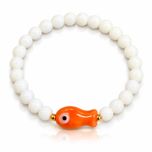 Load image into Gallery viewer, Ceramic Fish and White Glass Bracelet - 12 colours
