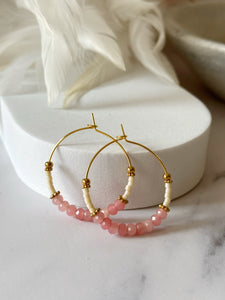Gem and Miyuki Beaded Stainless Steel 30mm Hoop Earrings
