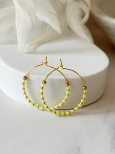 Neon Miyuki Beaded Stainless Steel 30mm Hoop Earrings