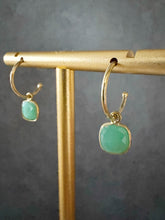 Load image into Gallery viewer, Chrysoprase Square Gemstone hoop earrings

