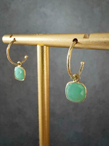 Chrysoprase Square Gemstone hoop earrings