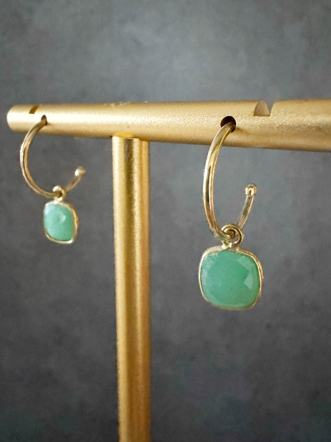 Chrysoprase Square Gemstone hoop earrings