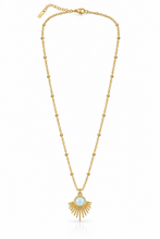 Load image into Gallery viewer, Opalite Sunburst charm on a Stainless Steel Satellite Necklace
