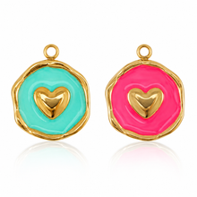 Load image into Gallery viewer, Irregular enamelled heart disc charm
