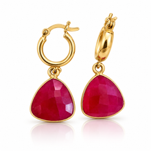 Load image into Gallery viewer, Fuchsia Chalcedony Trillion Gemstone hoop earrings
