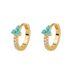 Crystal Trefoil Flower Huggie Hoop Earrings