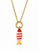 Load image into Gallery viewer, Fun Ceramic Stripy Fish on gold steel necklace
