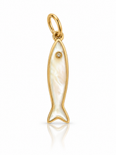 Load image into Gallery viewer, Slim enamelled fish pendant charm with crystal eye
