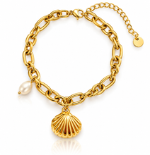 Load image into Gallery viewer, Shell and Pearl chunky link steel bracelet

