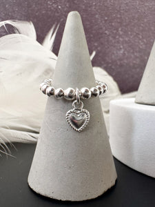 Decorative Flat Heart Charm Beaded Stretch Ring