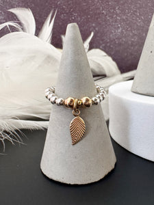 Leaf Charm Beaded Stretch Ring