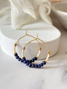 Gem and Miyuki Beaded Stainless Steel 30mm Hoop Earrings