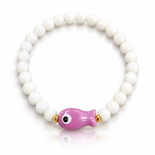 Load image into Gallery viewer, Ceramic Fish and White Glass Bracelet - 12 colours
