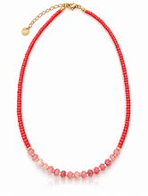 Load image into Gallery viewer, Colourful Red seed and Pink Agate beaded necklace
