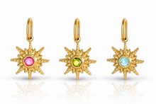Load image into Gallery viewer, Gold Crystal sunburst star charms - 3 colours
