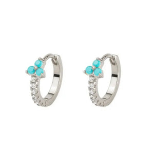 Crystal Trefoil Flower Huggie Hoop Earrings