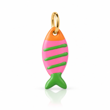 Load image into Gallery viewer, Large stripy ceramic fish charm pendants - colourful &amp; fun - 7 colours
