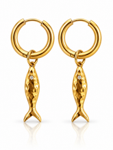Load image into Gallery viewer, Sardine fish charms Stainless Steel Huggie Hoop Earrings
