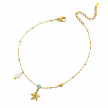Load image into Gallery viewer, Starfish, heart, Pearl and crystal multi charm anklet
